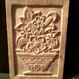Wall Art TerraCotta 3D Vase of Flowers Hand Crafted Vintage